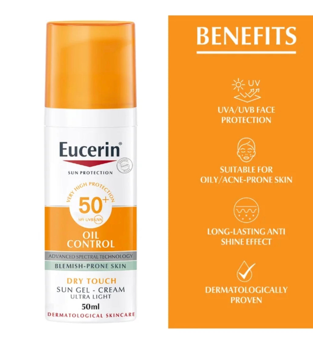 Eucerin Face Sunscreen Oil Control Gel-Cream Dry Touch For Blemish-Prone Skin – 50 ml