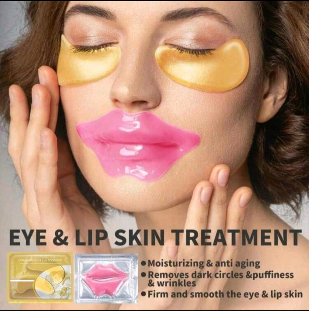 Crystal Collagen Gold Powder Eye Mask & Pink Lip Mask Set (3 Pcs Lip Mask + 3 Pcs Eye Mask)