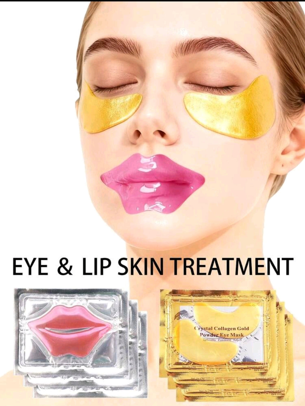 Crystal Collagen Gold Powder Eye Mask & Pink Lip Mask Set (3 Pcs Lip Mask + 3 Pcs Eye Mask)