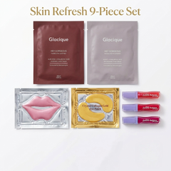 Skin Refresh 9-Piece Pampering Set – Sheet Masks, Collagen Lip & Eye Patches, Lip Gloss