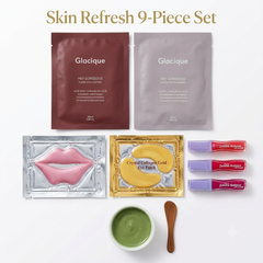 Skin Refresh 9-Piece Pampering Set – Sheet Masks, Collagen Lip & Eye Patches, Lip Gloss